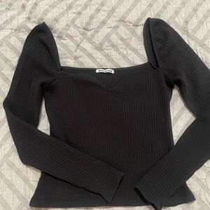 Reformation Black Ribbed Long Sleeve Top